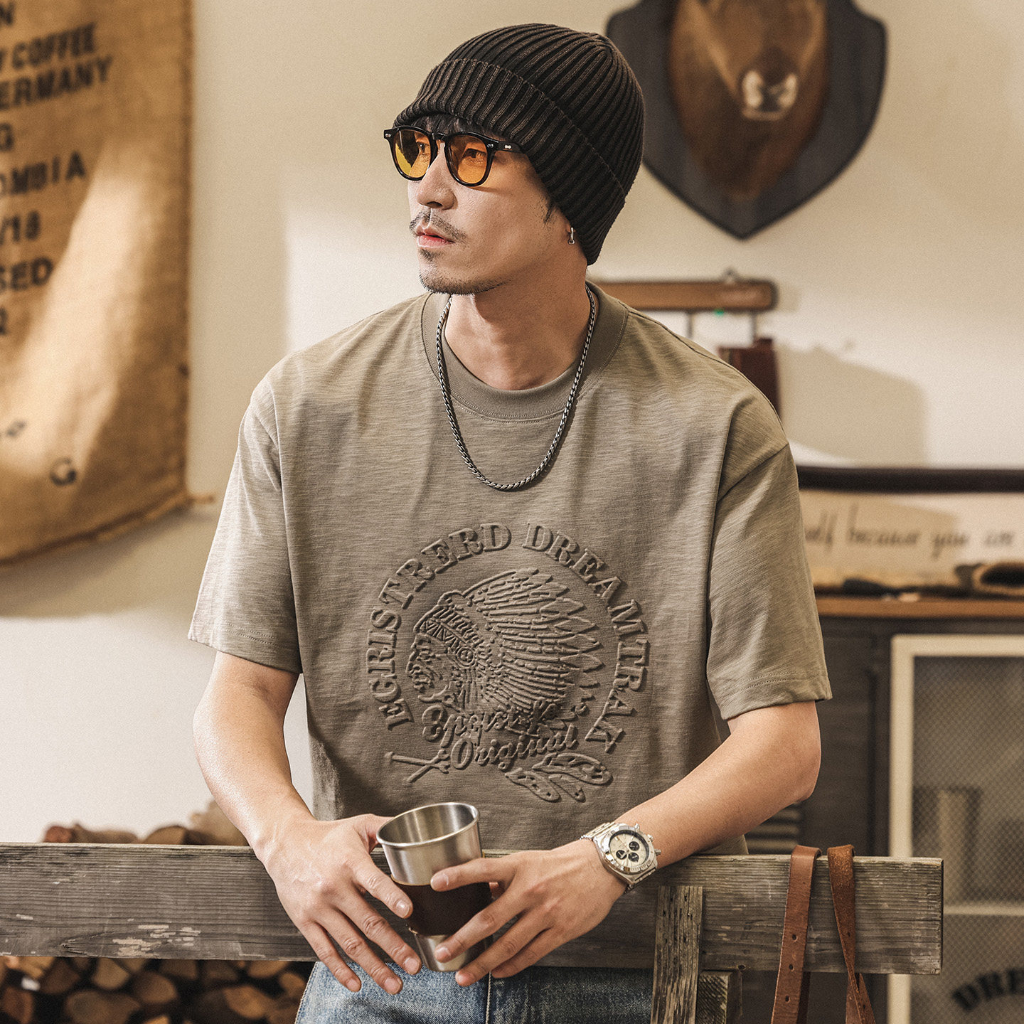 美式復古230g重磅竹節棉T恤男夏季短袖2026新款潮牌寬鬆男裝上衣