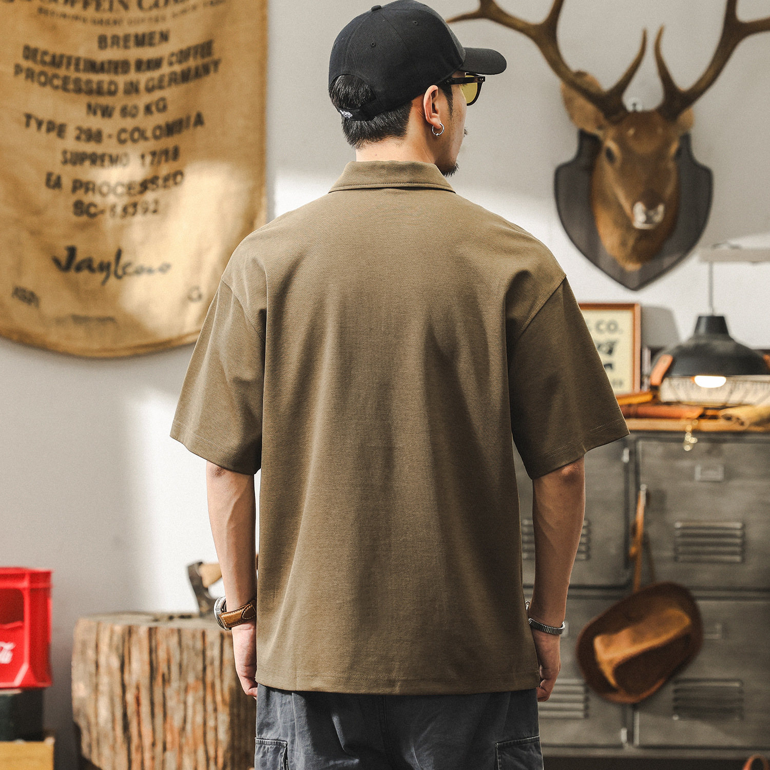 萊賽爾天絲半拉鍊男生短袖polo衫夏季新款潮牌翻領T恤寬鬆上衣男