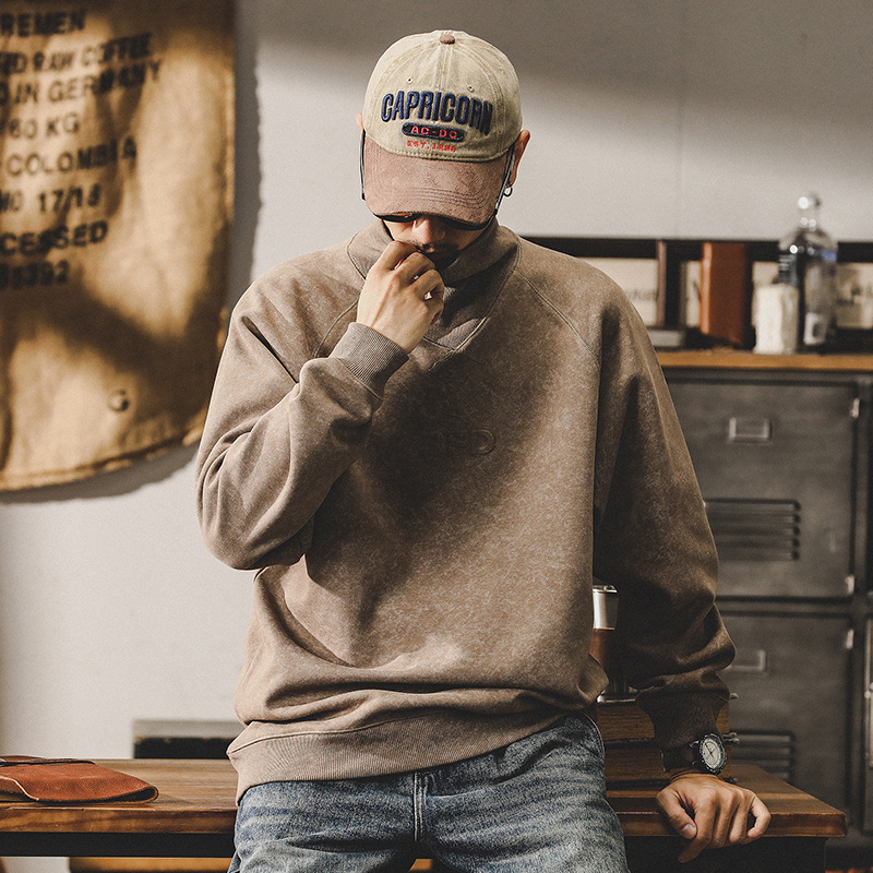 杰雷諾美式重磅衛衣男秋冬款高領紮染復古立體鋼印加絨外套男冬季