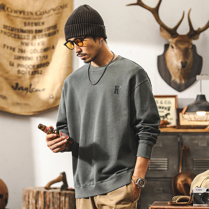 美式復古380g重磅衛衣男秋冬款寬鬆潮牌蠟染石磨水洗秋季男士上衣