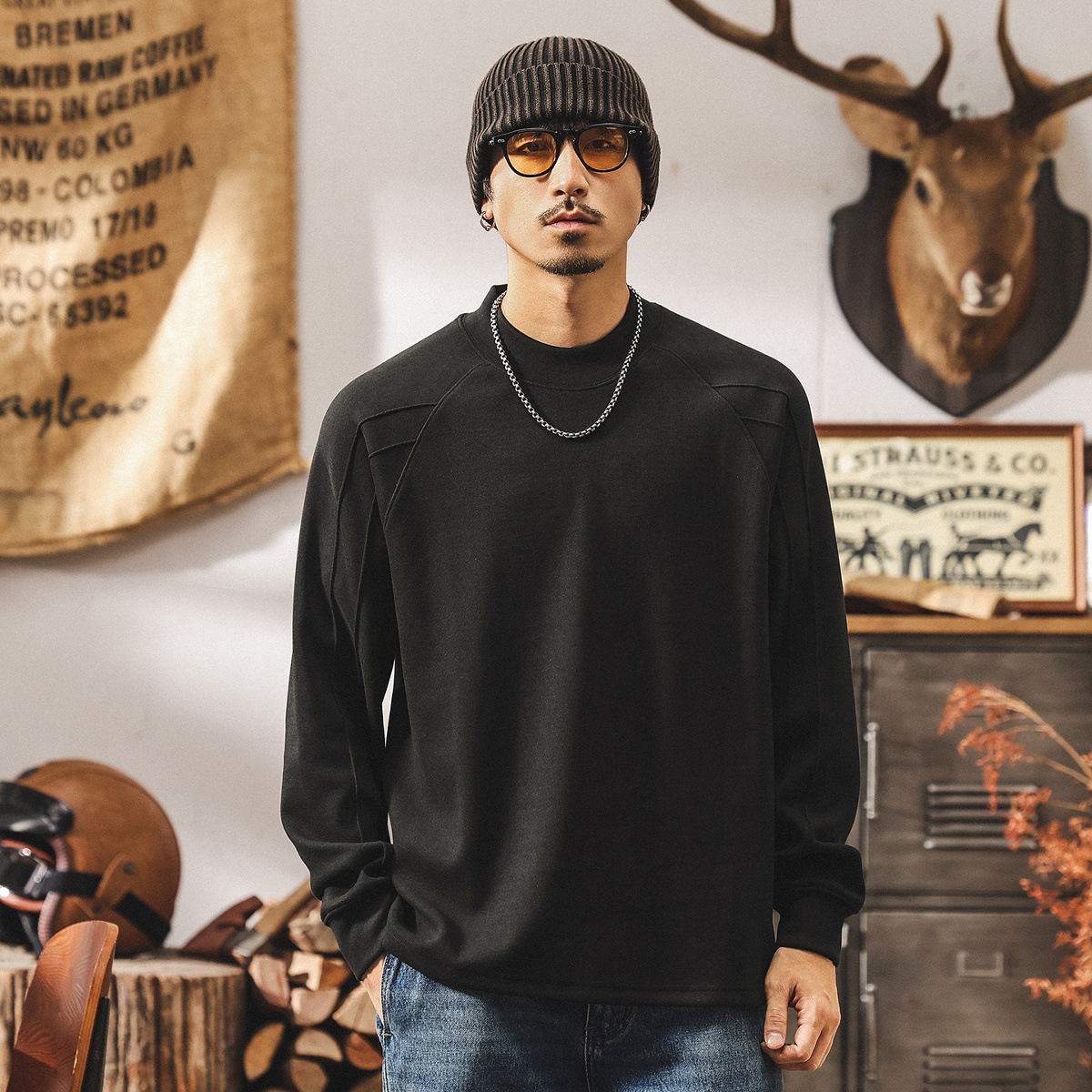 美式復古410g重磅t恤男長袖秋季2025新款親膚絨感打底衫寬鬆上衣