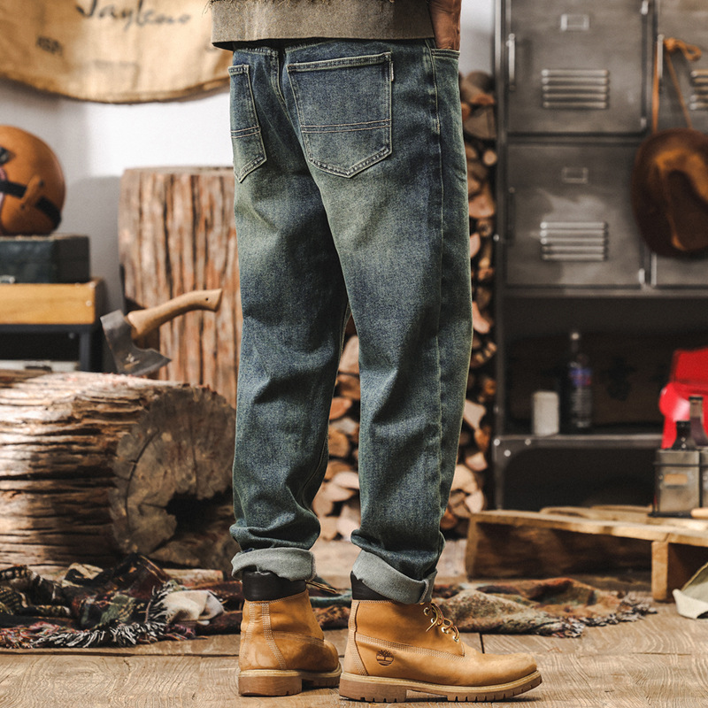 美式復古經典水洗牛仔褲男直筒2024新款潮牌寬鬆休閒長褲男士褲子