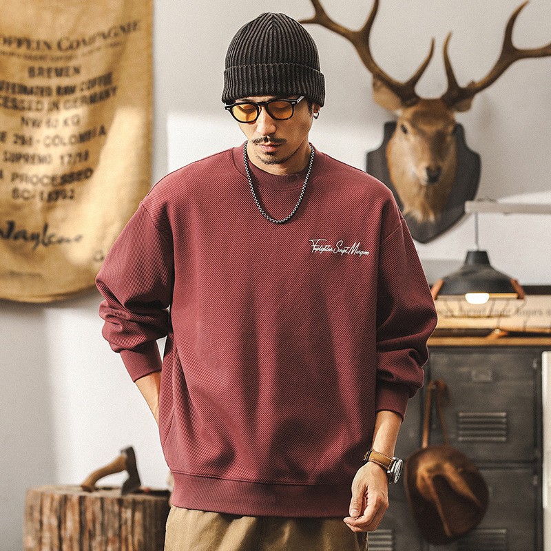 美式復古360g重磅斜紋肌理感衛衣男秋季潮牌寬鬆簡約帥氣刺繡上衣