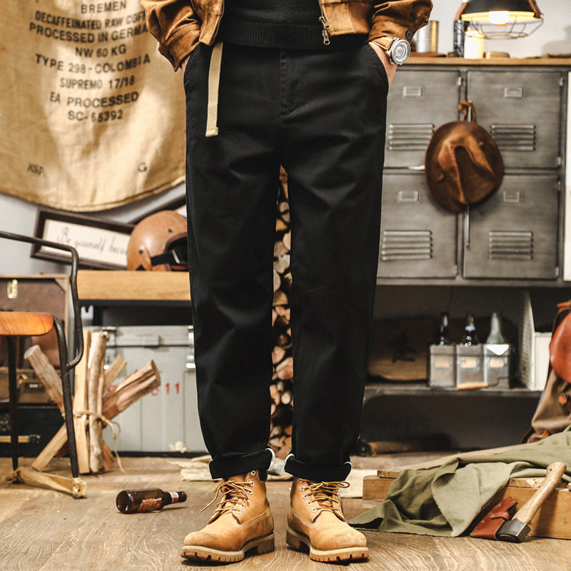 美式復古簡約百搭工裝休閒褲男秋季寬鬆潮牌2024新款卡其色褲子男