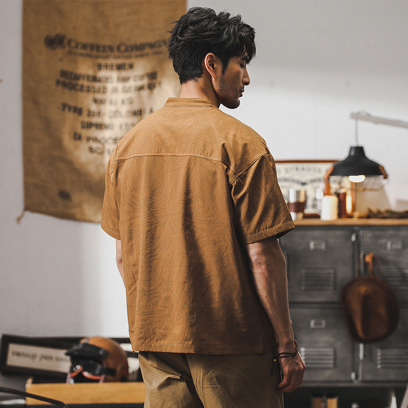 杰雷諾美式復古polo衫短袖男士夏季立領條紋寬鬆潮牌T恤上衣男裝T