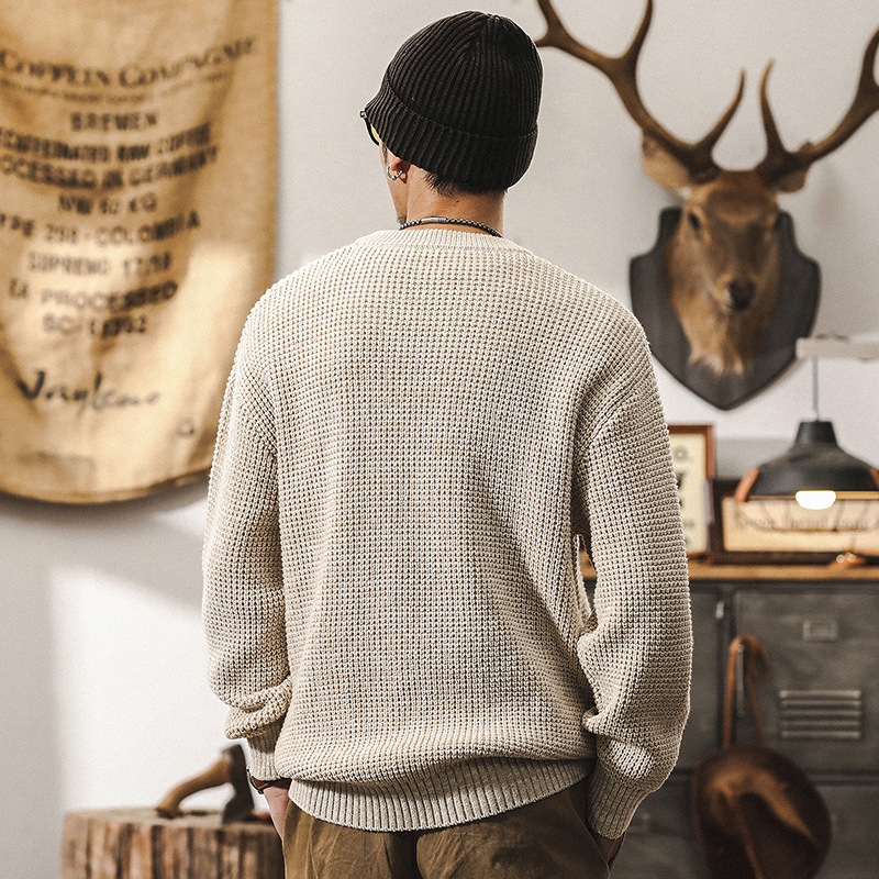 美式復古760g重磅粗針毛衣男冬季厚實寬鬆簡約百搭線衫休閒針織衫
