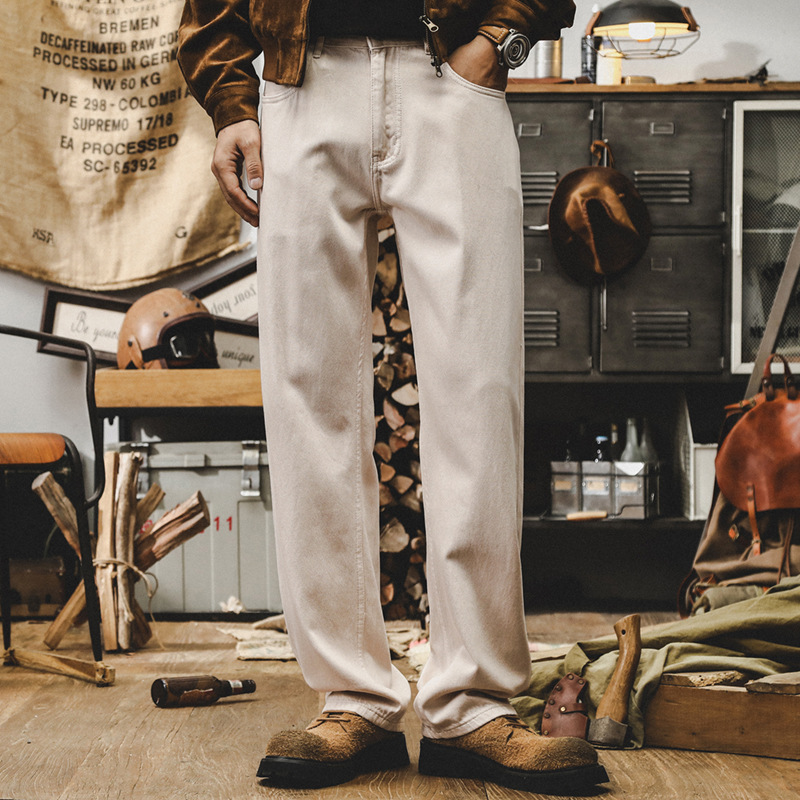 美式復古紫色牛仔褲男寬鬆直筒重磅工裝褲子男秋季丹寧潮流休閒褲