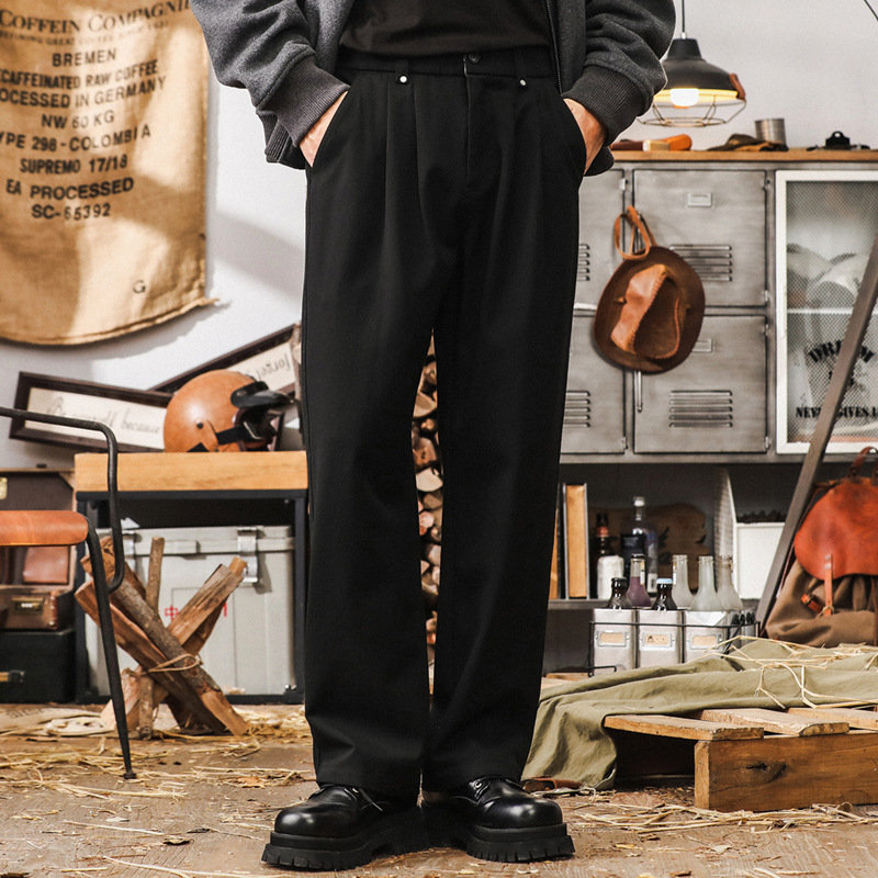 美式復古休閒褲子男秋季2024新款上班通勤西褲垂感直筒寬鬆闊腿褲