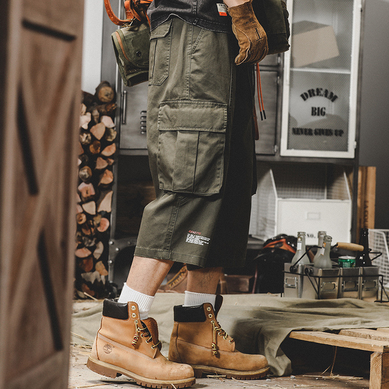 美式複古工裝短褲男夏季薄款休閑七分褲男寬松直筒男士短褲潮