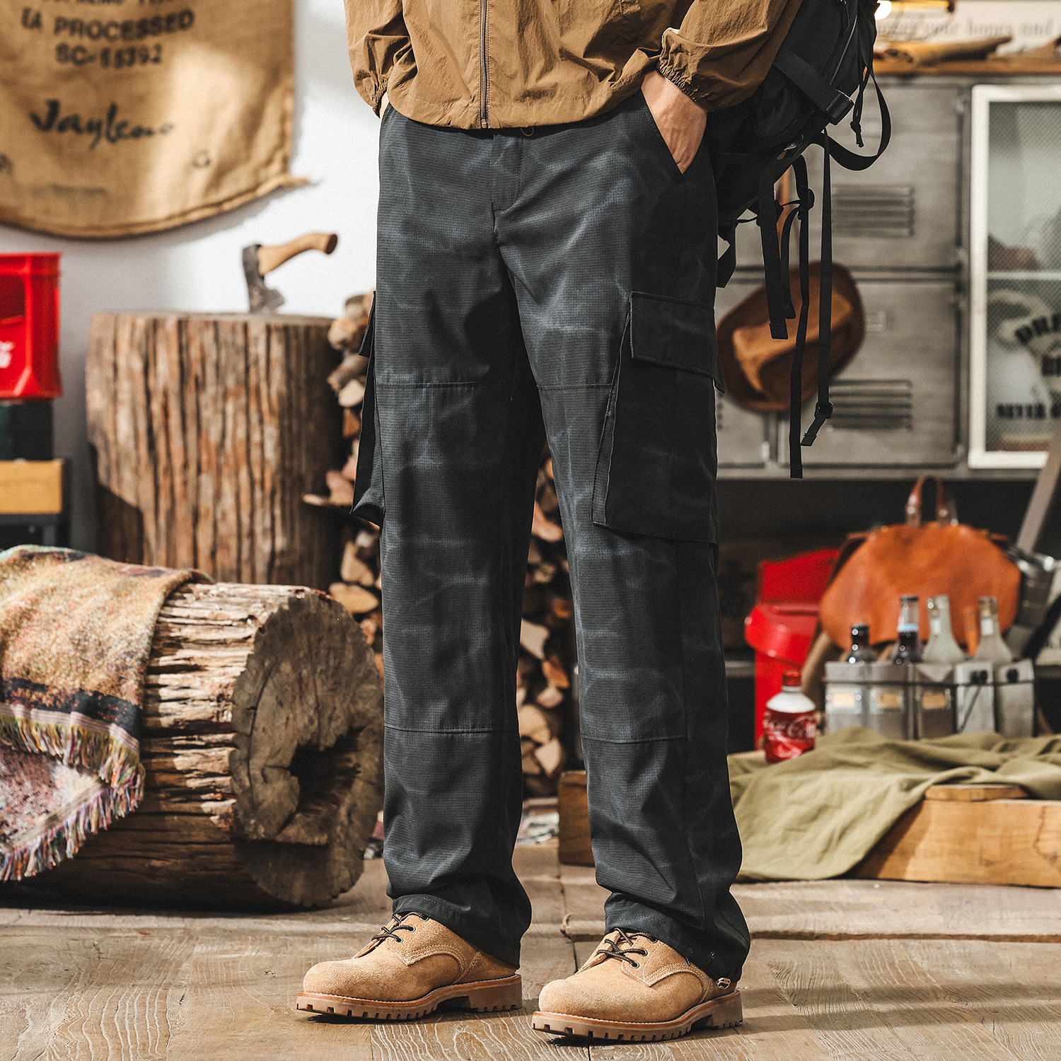 美式戶外冰絲薄款迷彩工裝褲男2025新款夏季寬鬆直筒速干休閒褲子