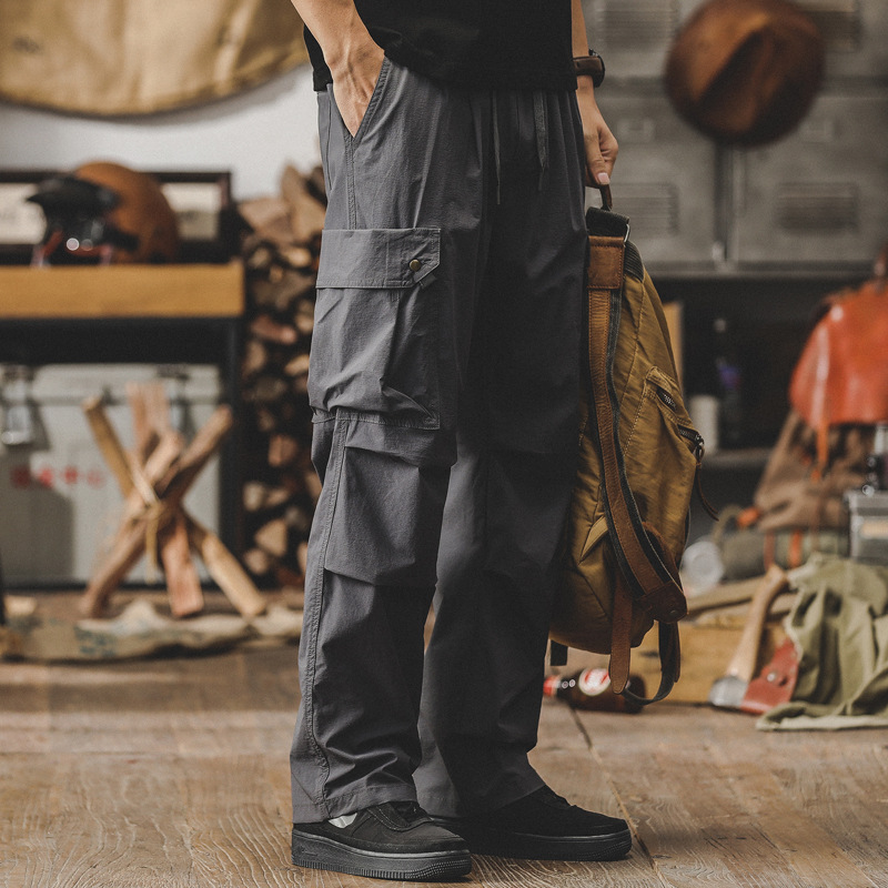 春季新款美式工裝褲子男春秋潮牌寬鬆直筒男士潮牌休閒褲男衝鋒褲