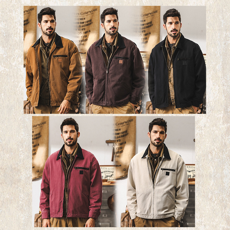 美式復古重磅工裝外套男秋冬款寬鬆潮流痞帥硬漢水洗底特律夾克男