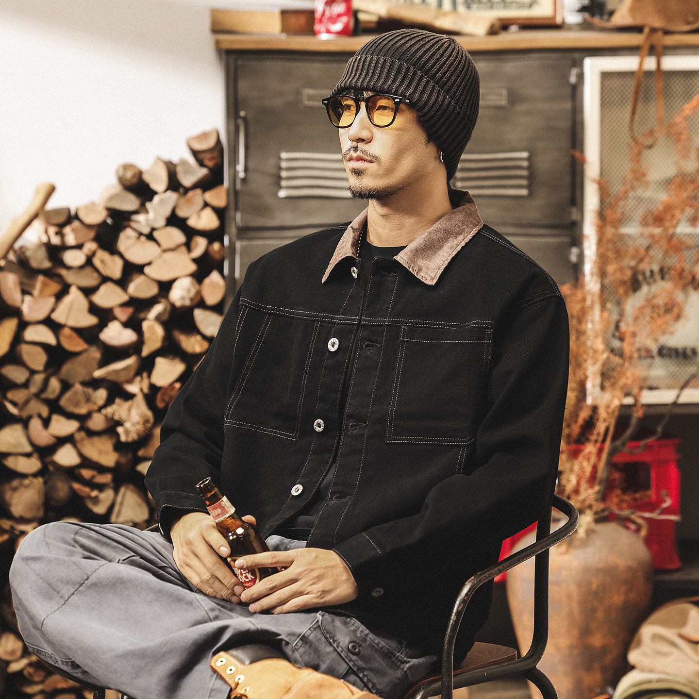 美式復古重磅穀倉工裝夾克男春秋新款潮牌寬鬆巴恩風翻領外套男款