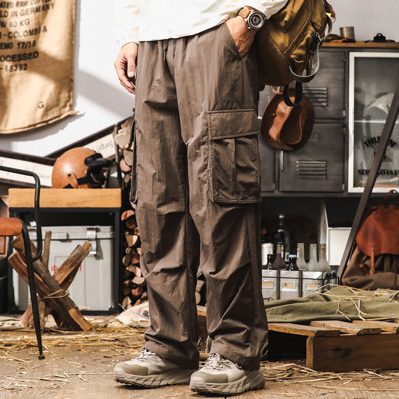 美式復古工裝褲子男秋季潮牌戶外機能風傘兵褲寬鬆直筒男士休閒褲