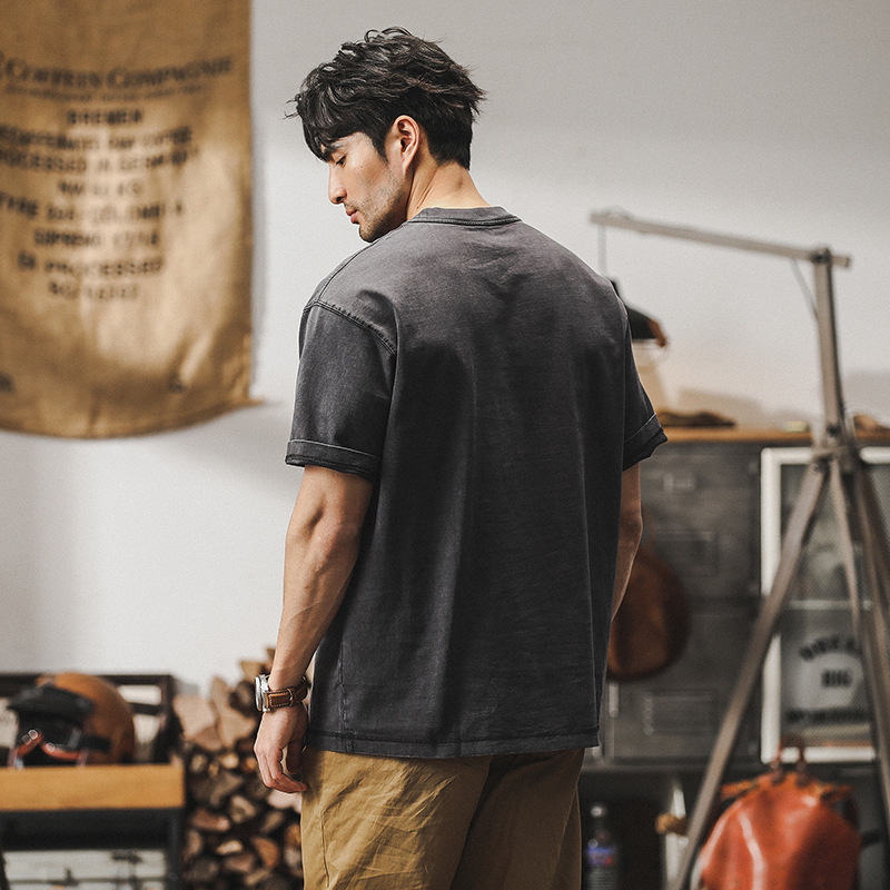 杰雷諾300g重磅T恤男短袖夏季美式復古懷舊炒色水洗寬鬆體恤