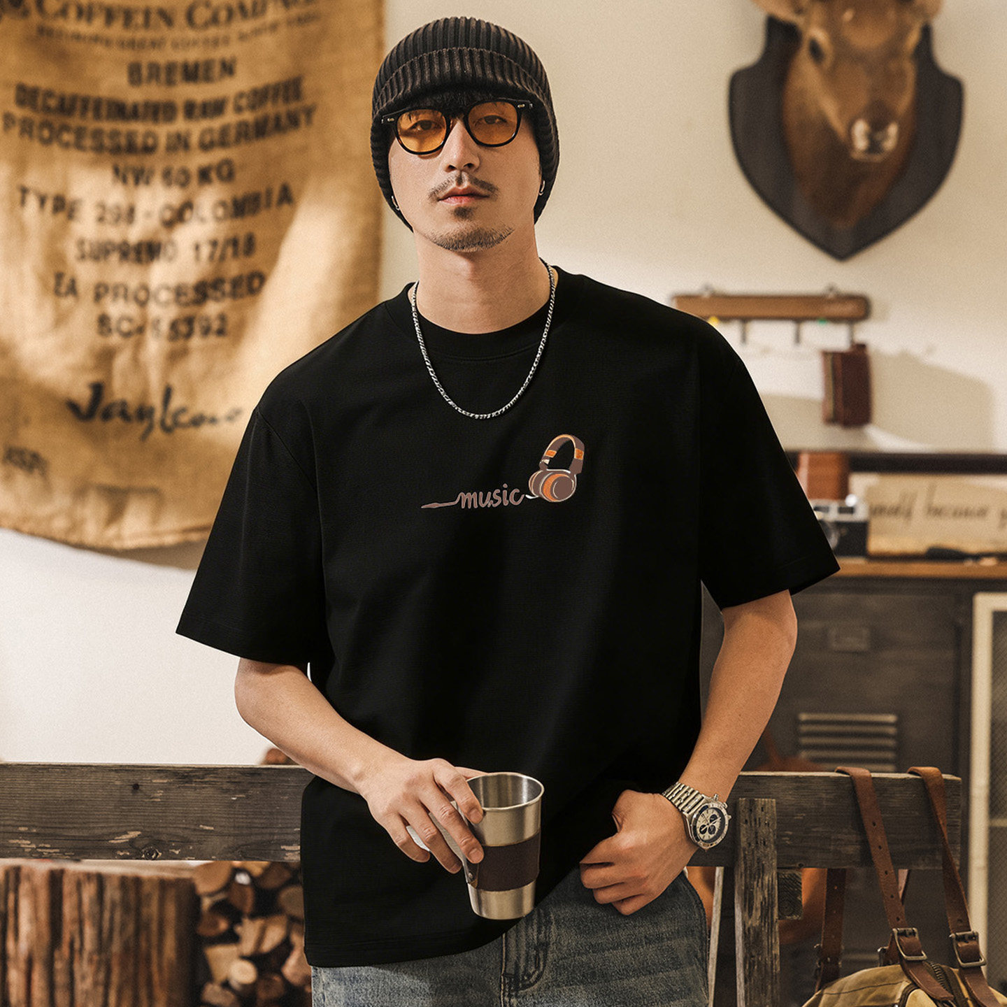 美式復古男士T恤夏季短袖男2026新款潮流半袖男寬鬆白色男士上衣