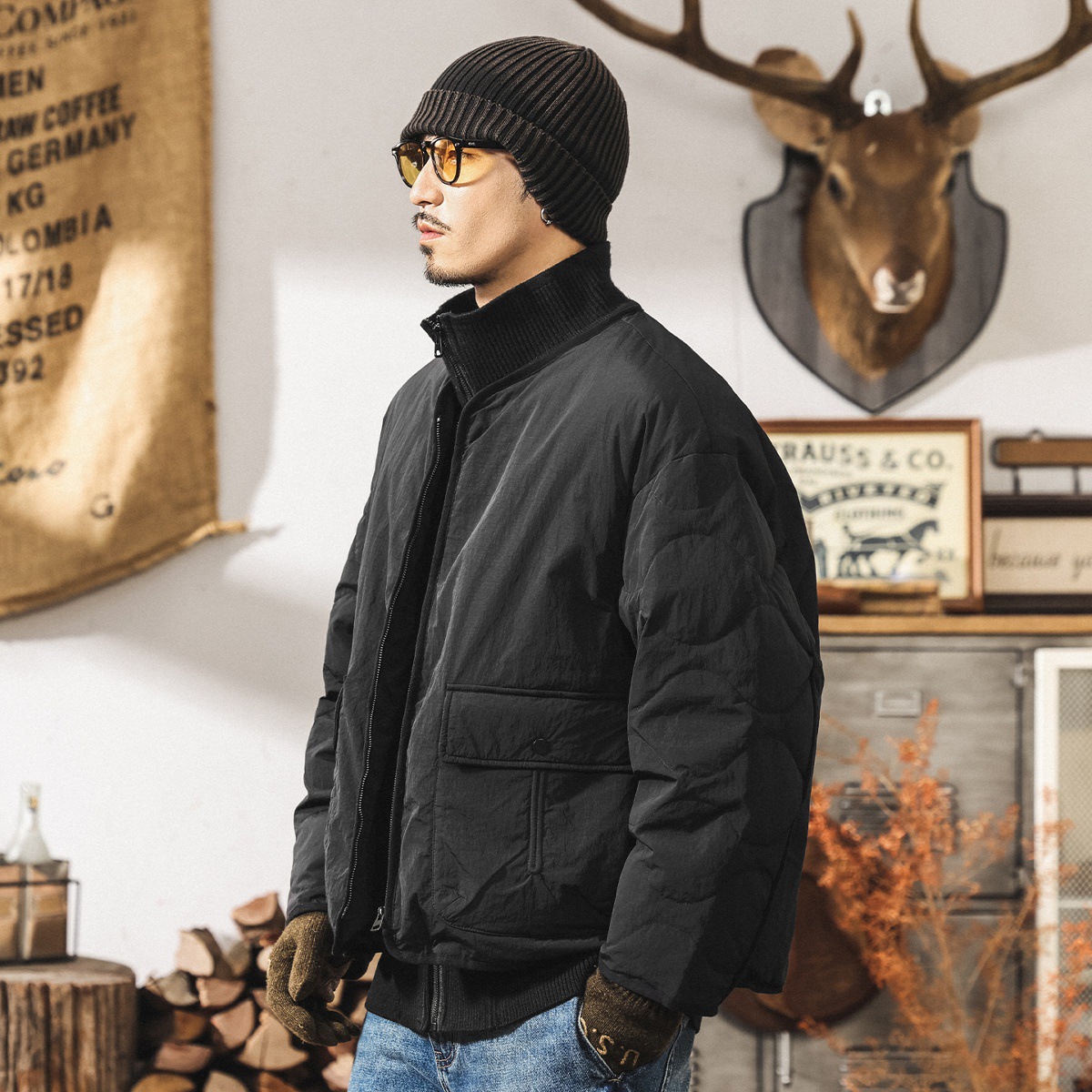 新國標90%純白鴨絨假兩件蓬鬆羽絨服男冬季加厚防風寬鬆保暖外套