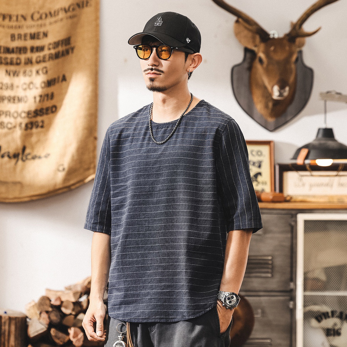 古風中式復古棉麻t恤男士短袖夏季新款老錢風古典寬鬆休閒體恤男T