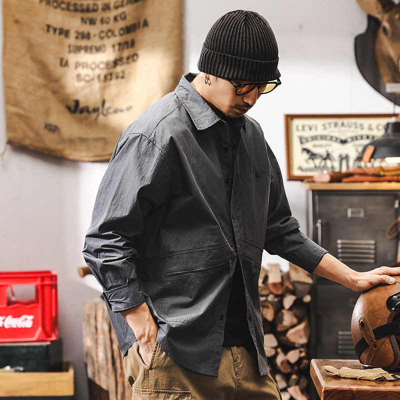 輕戶外通勤薄款工裝襯衫男長袖秋季2025新款潮牌襯衣外套寬鬆上衣