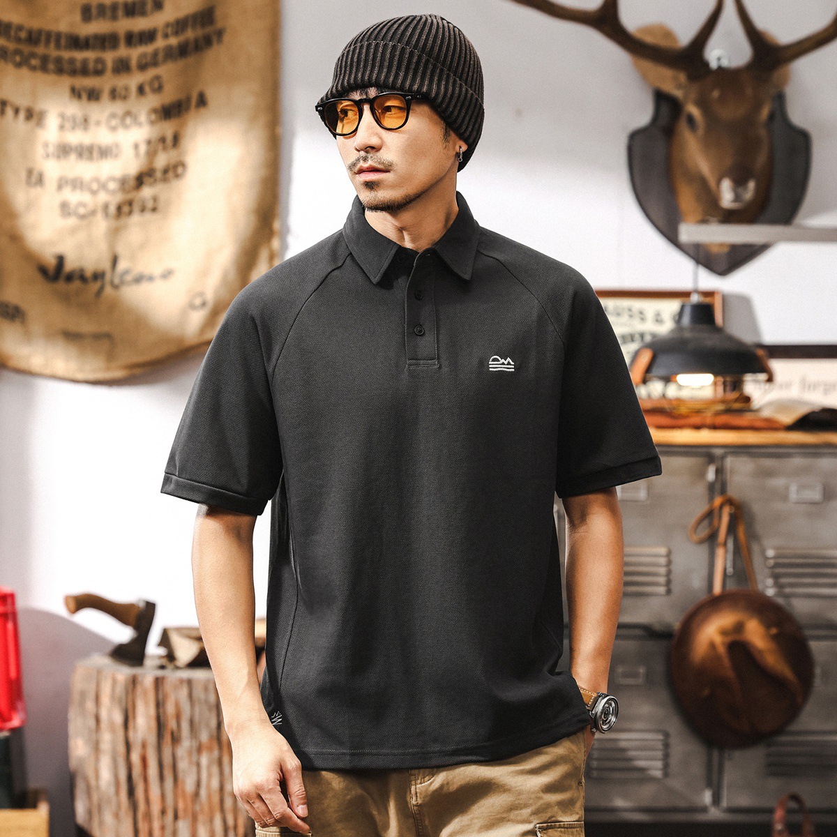 美式復古灰色短袖POLO衫男夏季新款珠地250g重磅男士T恤休閒上衣T