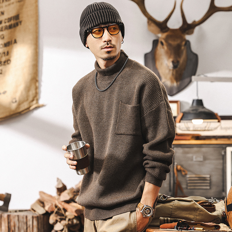 美式復古675g重磅高領毛衣男冬季加厚針織衫男士內搭秋冬款打底衫