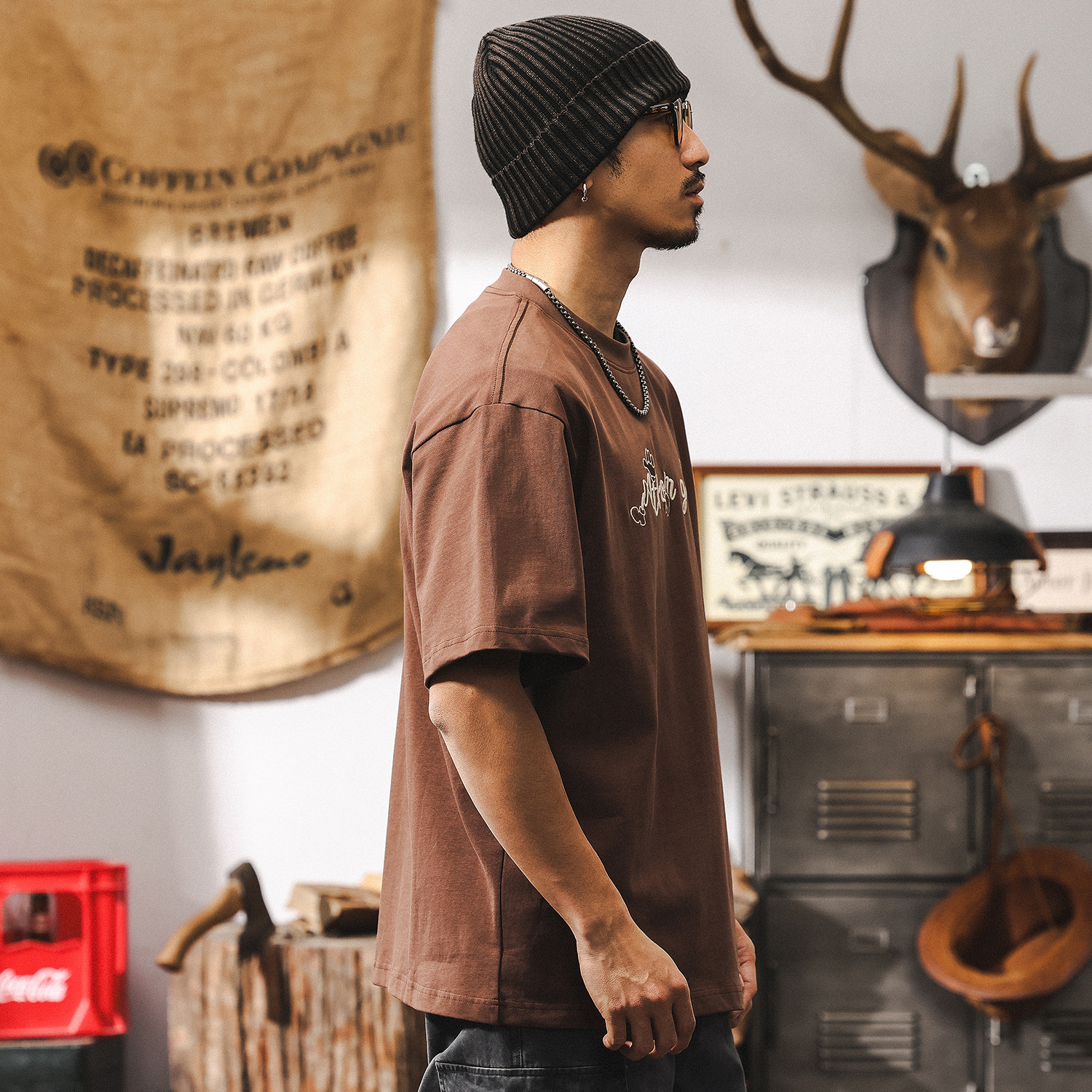 美式復古短袖男夏季300g重磅T恤男2025新款潮牌寬鬆刺繡上衣