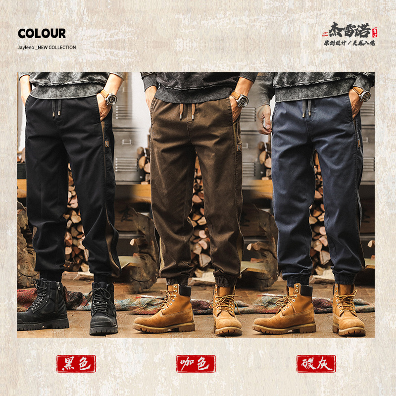 美式復古拼接工裝褲子男寬鬆直筒秋季2025新款戶外潮牌男士休閒褲