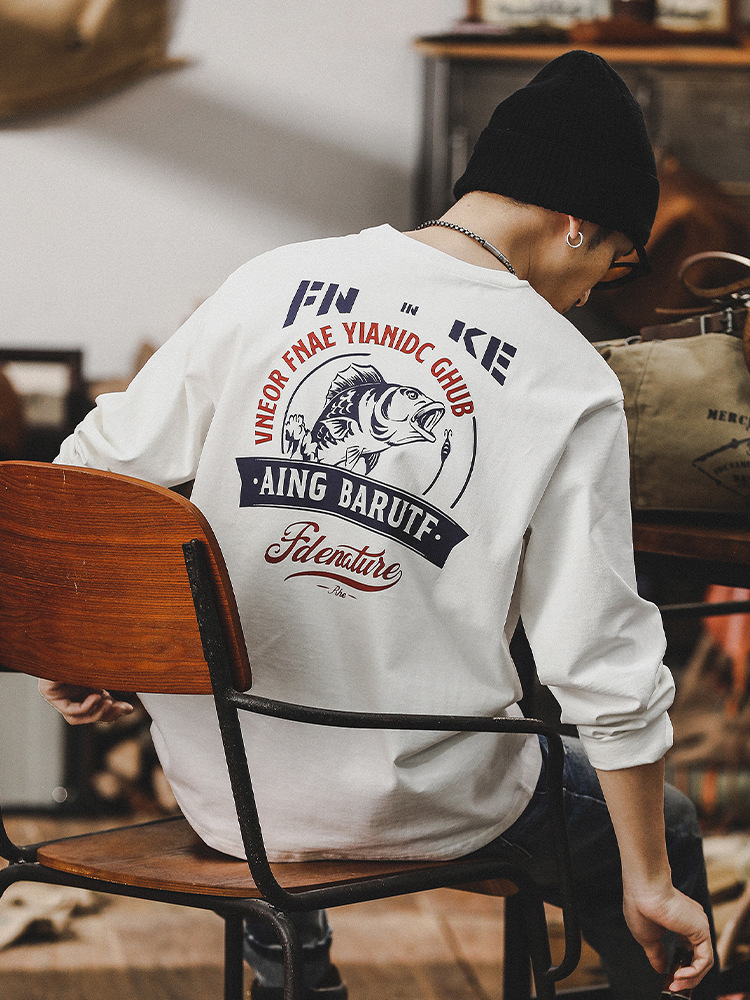 美式260g重磅長袖T恤男春季2024新款寬鬆上衣潮牌紅色衣服男