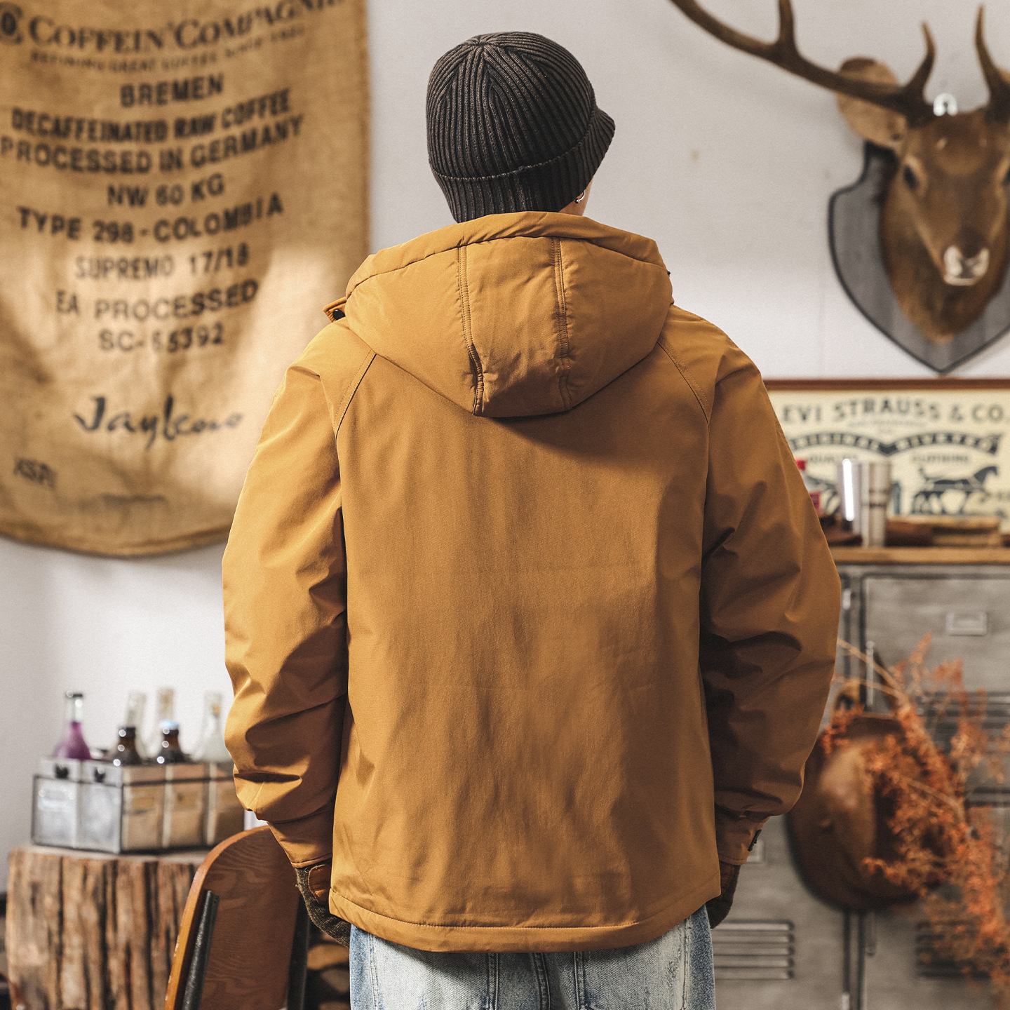 美式復古高充絨蓬鬆連帽冬季羽絨服男加厚90白鴨絨保暖禦寒外套男