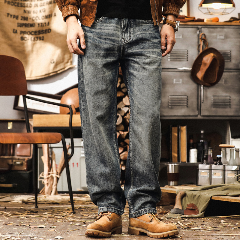 美式復古萊賽爾牛仔褲男款寬鬆直筒褲子男秋季男士休閒做舊長褲男