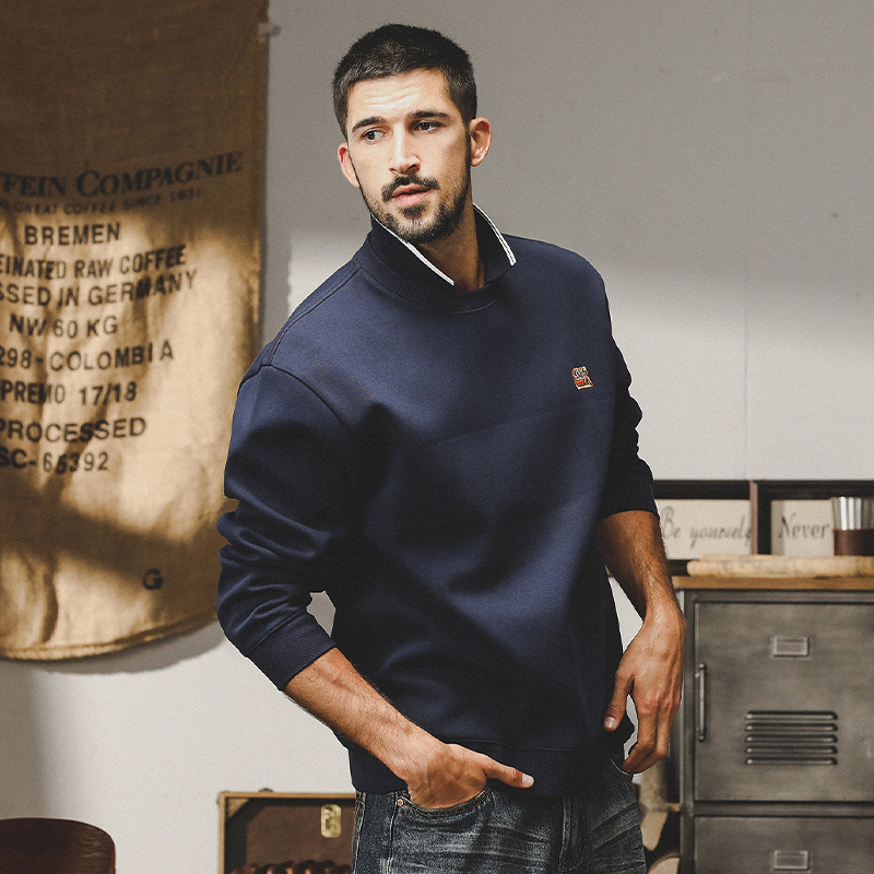 美式重磅雙層領衛衣男2023年秋冬新款寬鬆百搭潮牌加厚加絨外套男