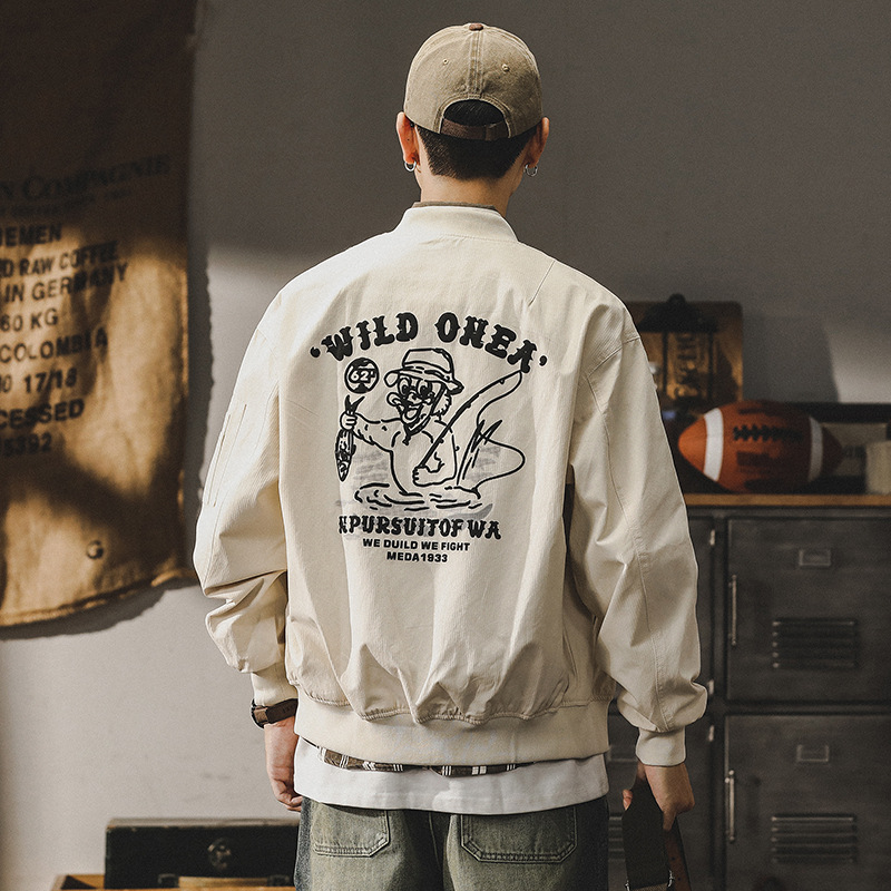 美式復古工裝夾克男潮牌寬鬆大碼棒球服飛行員外套男秋冬款
