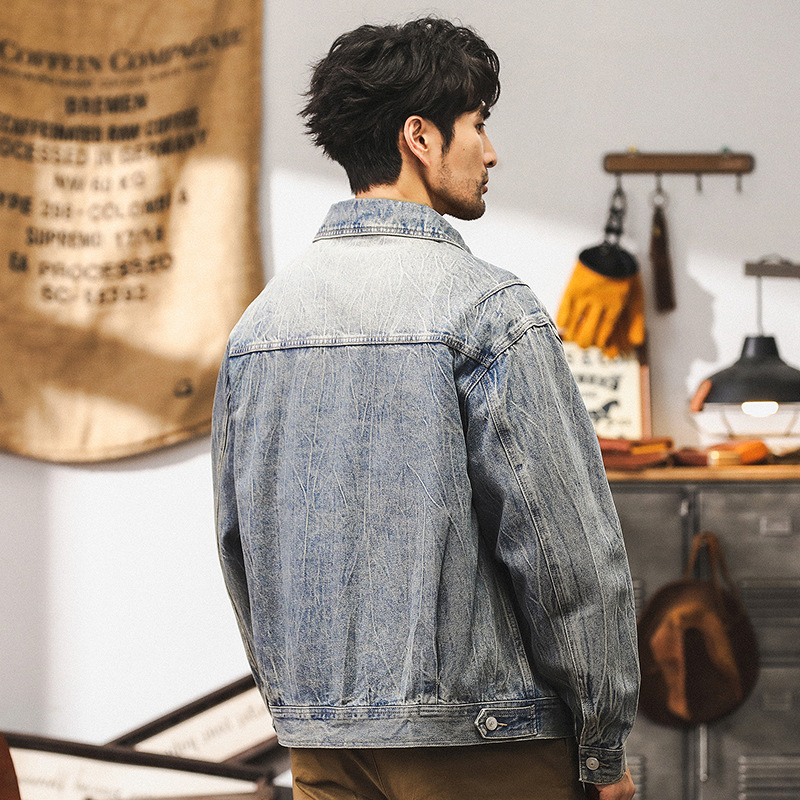美式復古工裝牛仔外套男秋季2024新款潮牌痞帥寬鬆潮流休閒夾克男