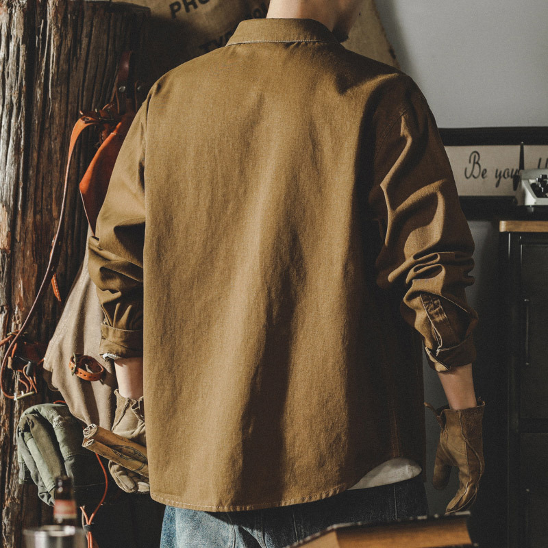 美式經典復古工裝襯衫男長袖春季2024年新款寬鬆襯衣夾克春秋外套