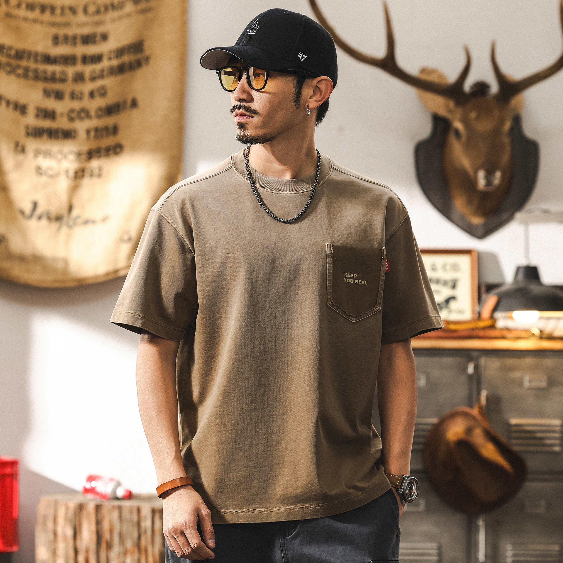 美式復古260g重磅短袖T恤男夏季潮牌漸變水洗寬鬆半袖上衣男