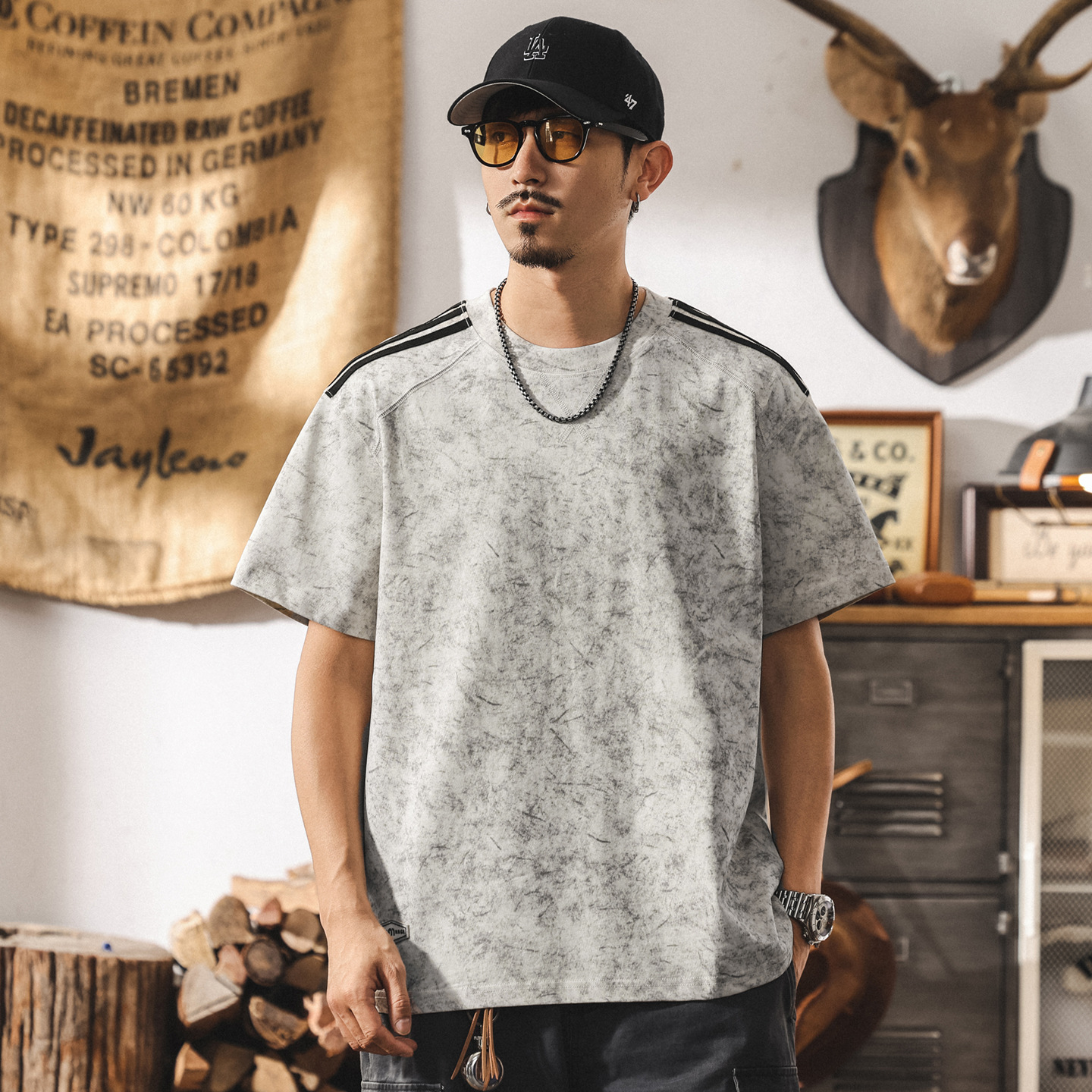 美式潮流扎染短袖t恤男夏季新款潮牌高級感痞帥寬鬆男士純棉上衣T