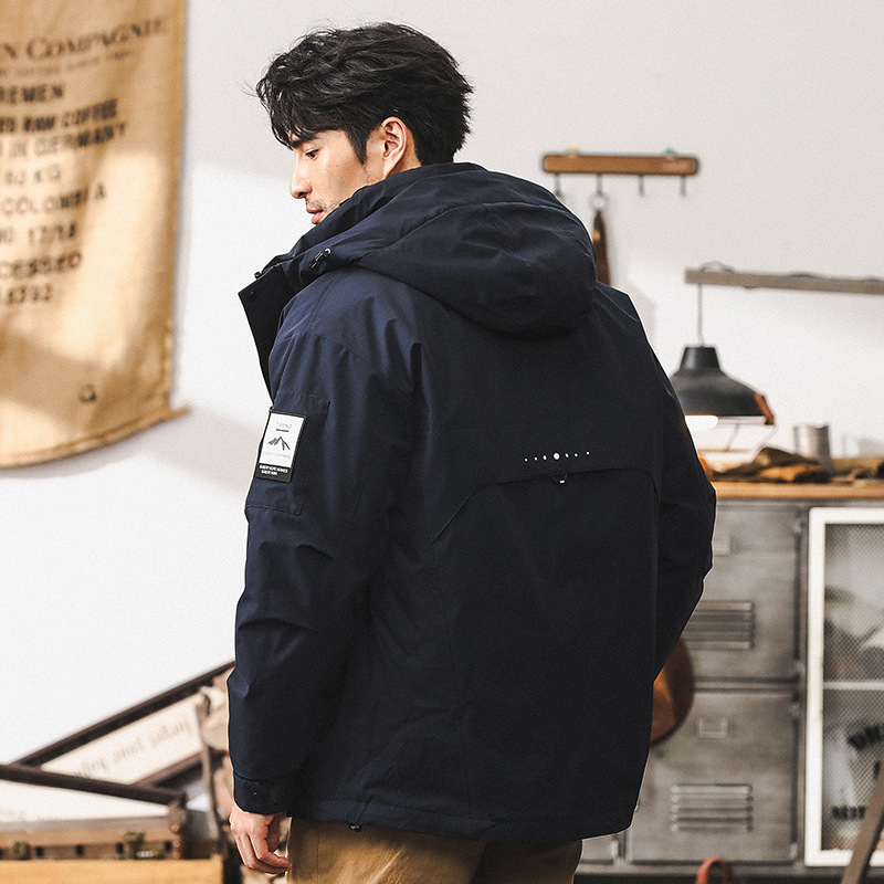 美式石墨烯保暖工裝羽絨服男冬季2024新款山系戶外通勤連帽外套男