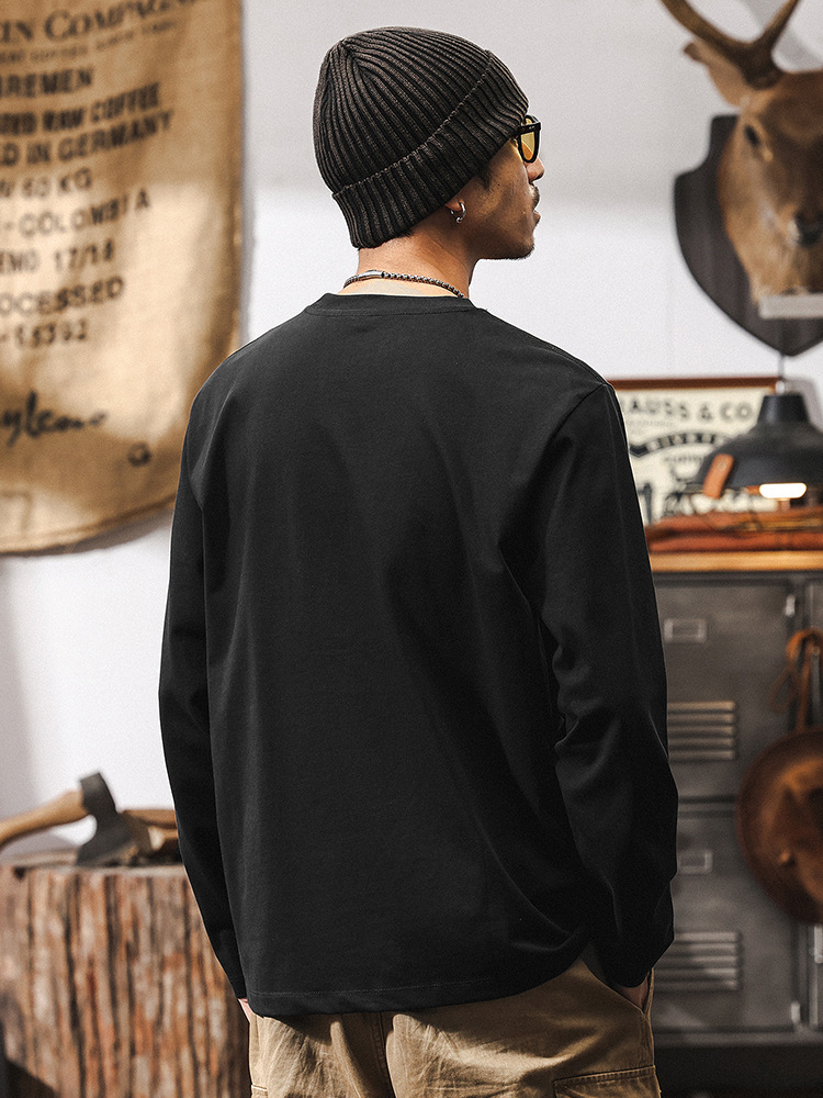 美式復古設計感重磅T恤男長袖春季寬鬆上衣男2025新款休閒圓領衫