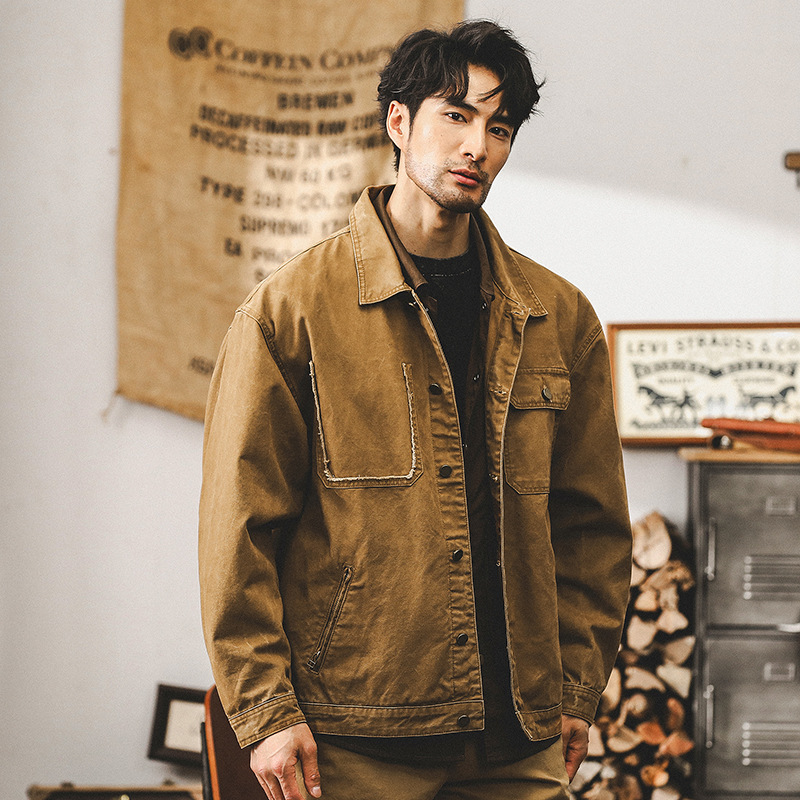 美式重磅複古工裝夾克男春秋款潮牌多口袋寬松休閑硬漢秋季外套男