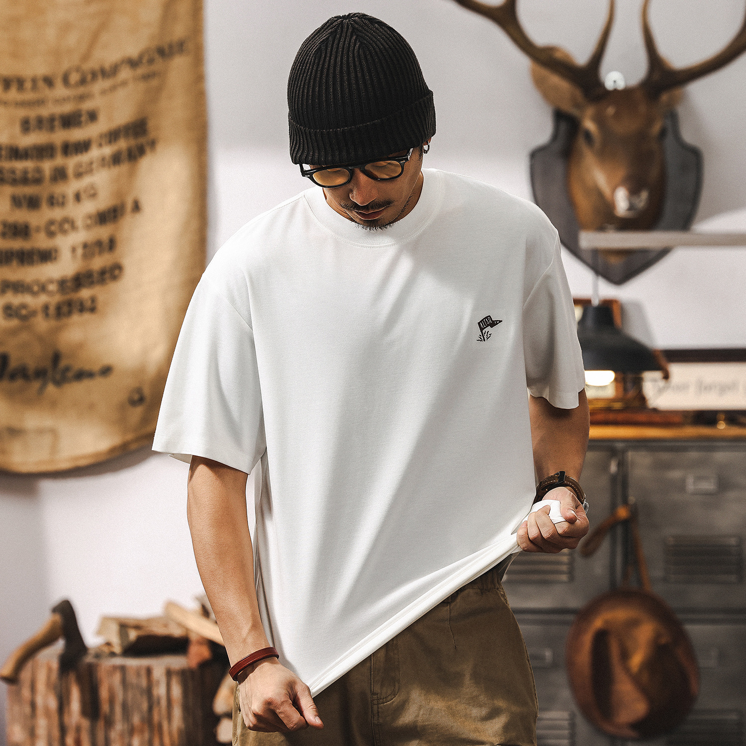 【桑蠶絲冰肌軟糯】高級感短袖T恤男夏季寬鬆萊賽爾天絲男士上衣T