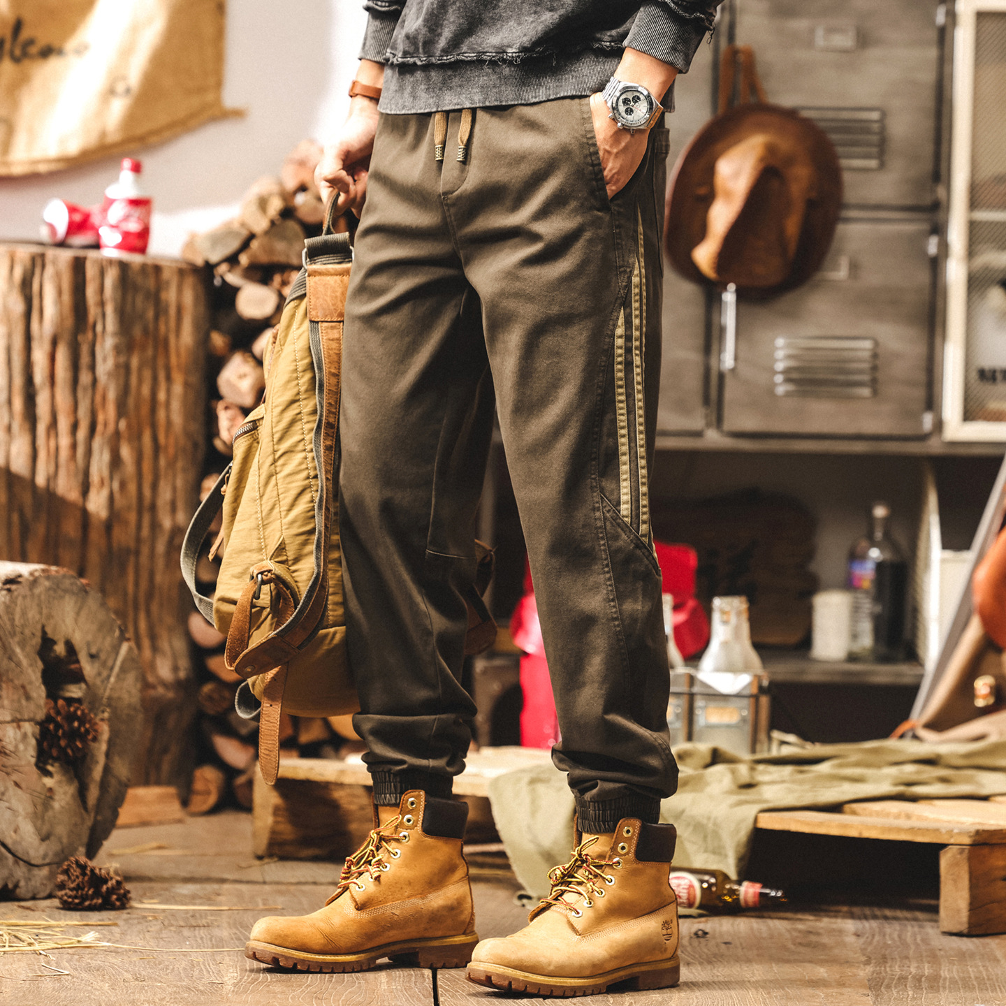 美式復古工裝褲子男2025新款秋季三條槓男士休閒褲潮流寬鬆束腳褲