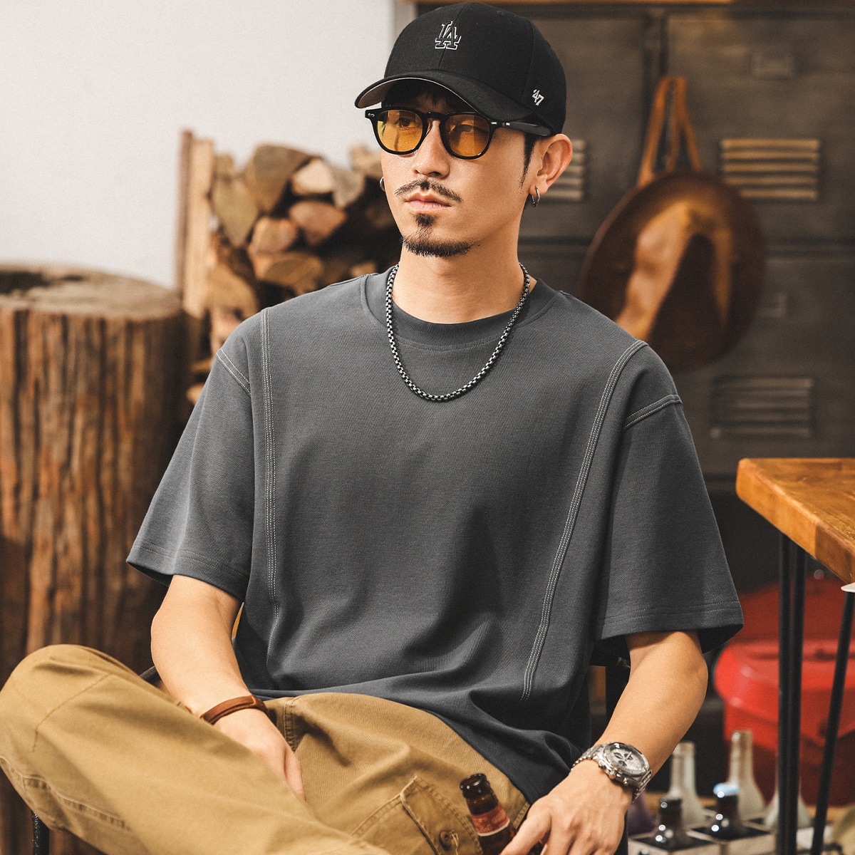 美式潮牌拼接T恤男短袖夏季新款潮牌2025寬鬆大碼休閒男士上衣潮T