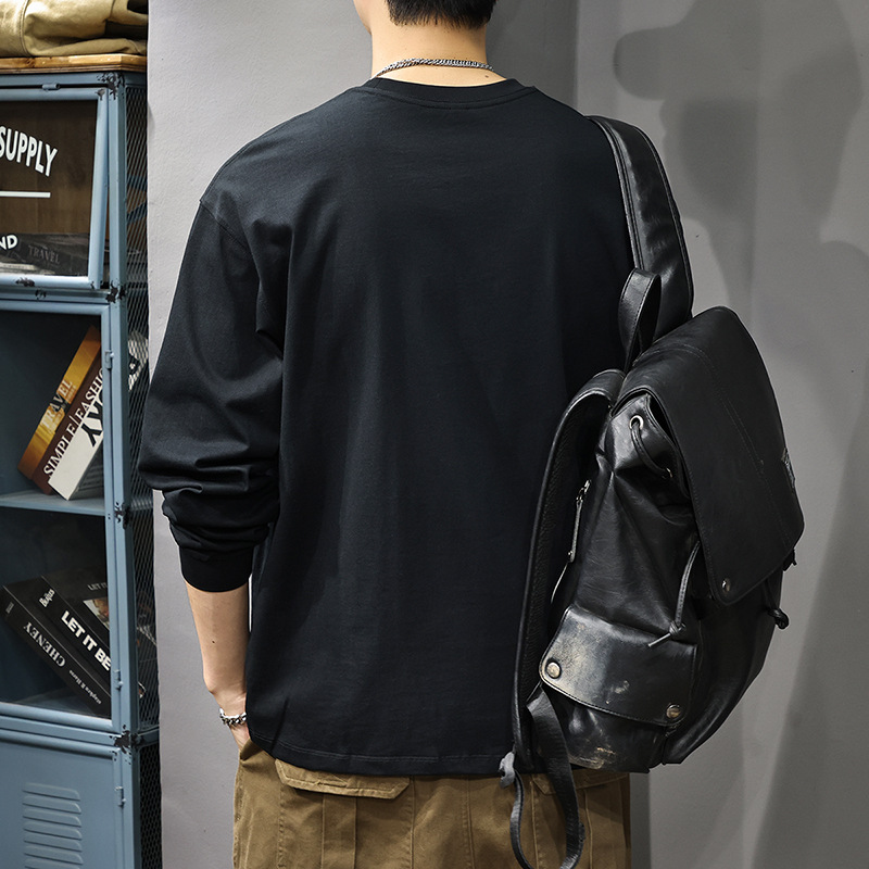 美式重磅印花長袖t恤男秋季新款寬鬆大碼休閒打底ins圓領衛衣