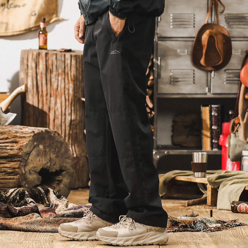 美式山系軟殼衝鋒褲男秋冬款加厚戶外騎行運動防水潮牌直筒休閒褲