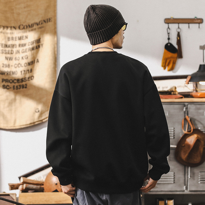 美式復古新疆長絨棉重磅黑色衛衣男款秋季2024新款潮牌寬鬆上衣男