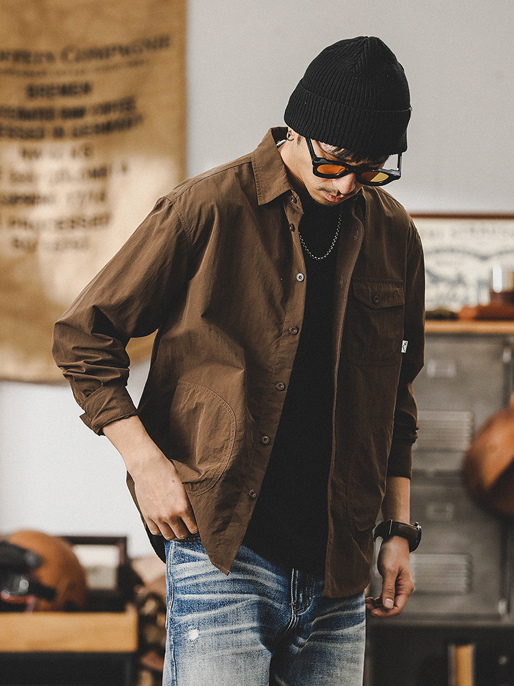 美式復古工裝長袖襯衫男2024年新款機能戶外多口袋美拉德襯衣外套