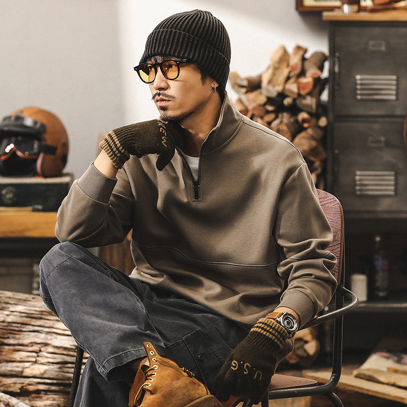 美式復古重磅半高領衛衣男秋冬款2024新款潮牌寬鬆休閒外套男秋季