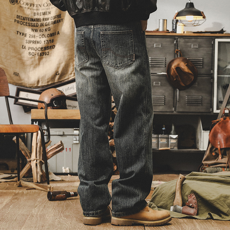 美式複古重磅牛仔褲男款潮牌高端秋季褲子男直筒寬松大碼休閑長褲