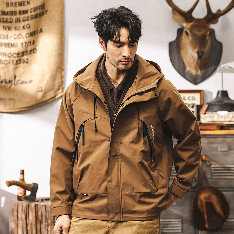 美式復古三防衝鋒衣外套男秋冬款潮牌戶外機能獵裝連帽工裝夾克男