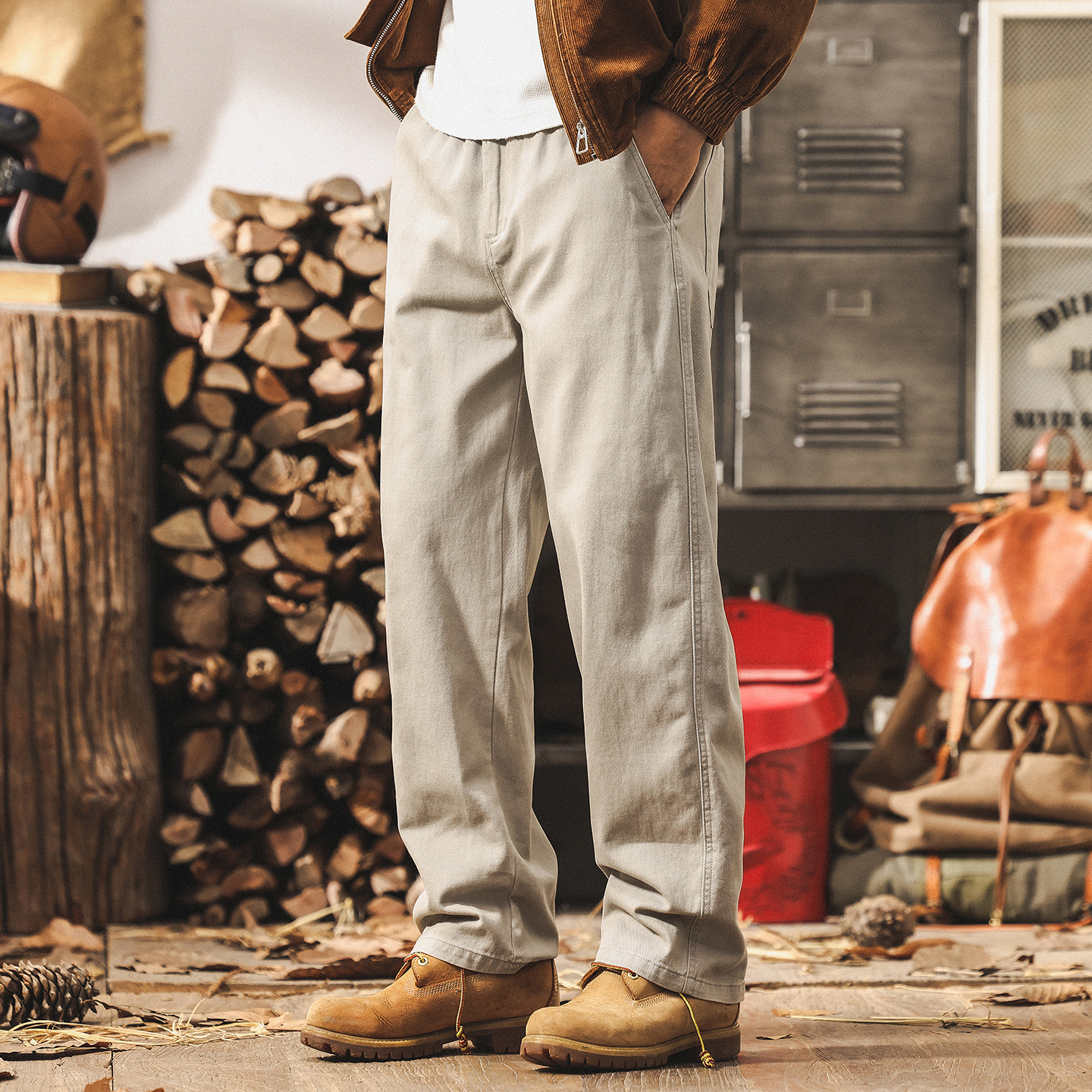 美式復古淺灰色工裝褲子男士秋季2025新款潮牌長褲寬鬆直筒休閒褲